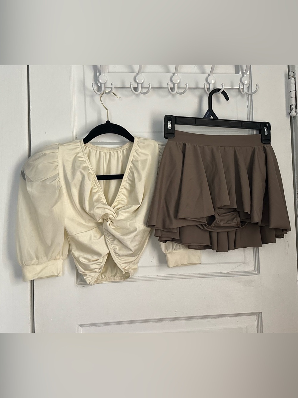 Kelle Dance Two-Piece Ruffle Skirt Set in Cream and Brown size TEEN